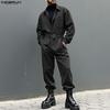 INCERUN Men Lapel Neck Long Sleeve Belt Solid Color Casual Buttons Long Jumpsuits Rompers