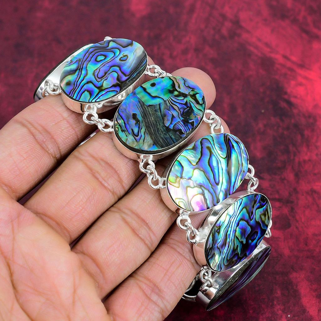 Abalone Shell Natural Bracelet Jewelry, Lovely Gemstone 925 Solid Sterling Silver Bracelet, Handmade Jewelry, Adjustable With Chain Bracelet For Mom