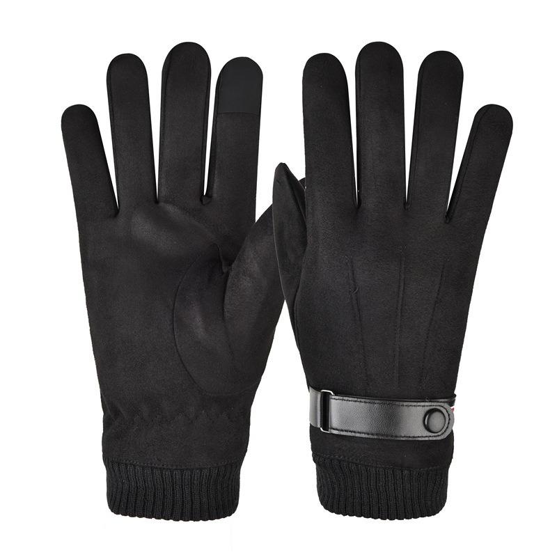 Warm Gloves Men's Suede Gloves Outdoor Riding Driving Sports Fleece Thickened Touch Screen Autumn and Winter Gloves
