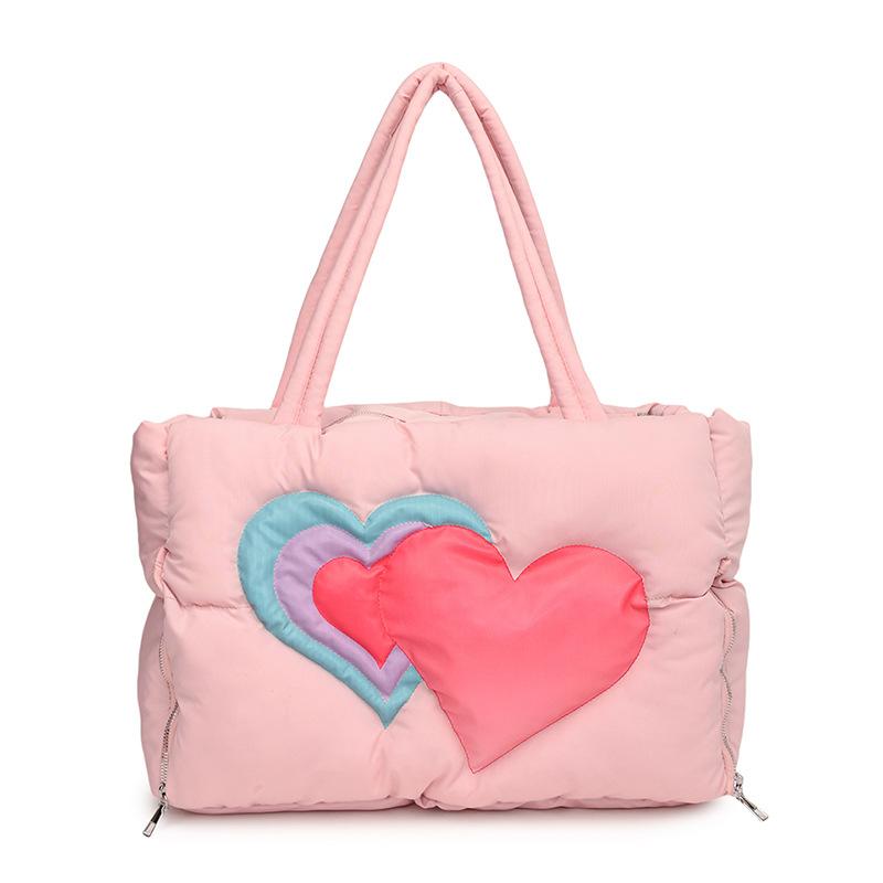 2025 New Down Bag Women's Large-capacity Large Bag Love Fluffy Cute Portable Shoulder Bag Tote Bag