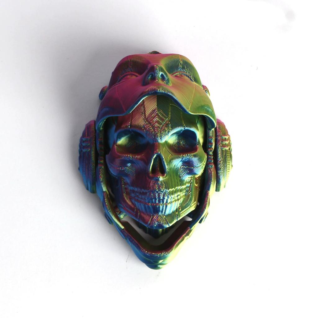 3D Printed Mechanical Skull Figurine: Transformable, Desktop Decor, Holiday Gift (Halloween/Xmas), Multi-Color, Durable