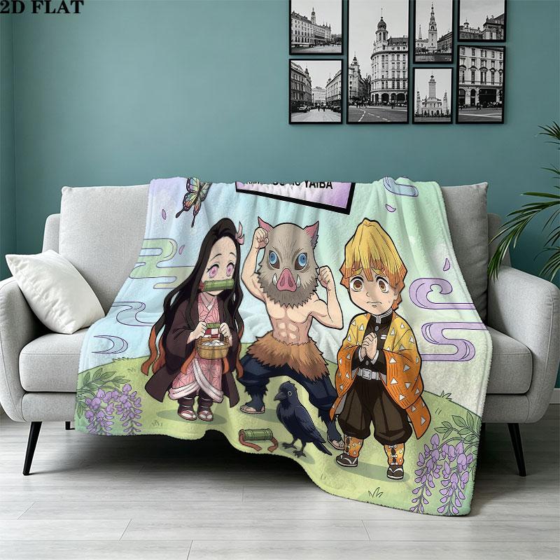 1PC Demon Slayer Patterned Flannel Blanket Suitable For All Seasons For Home Decor Warmth And Comfort Gifts Holiday Present