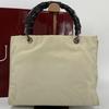 GUCCI Bamboo Handbag Tote Bag Nylon Canvas Leather Beige Ivory White Black 002 1010