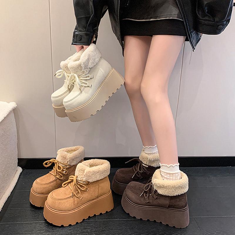 Winter Chunky Platform Women Fur Snow Boots Keep Warm Thick Sole Warm  Short Booties Shoes Zapatos Mujer