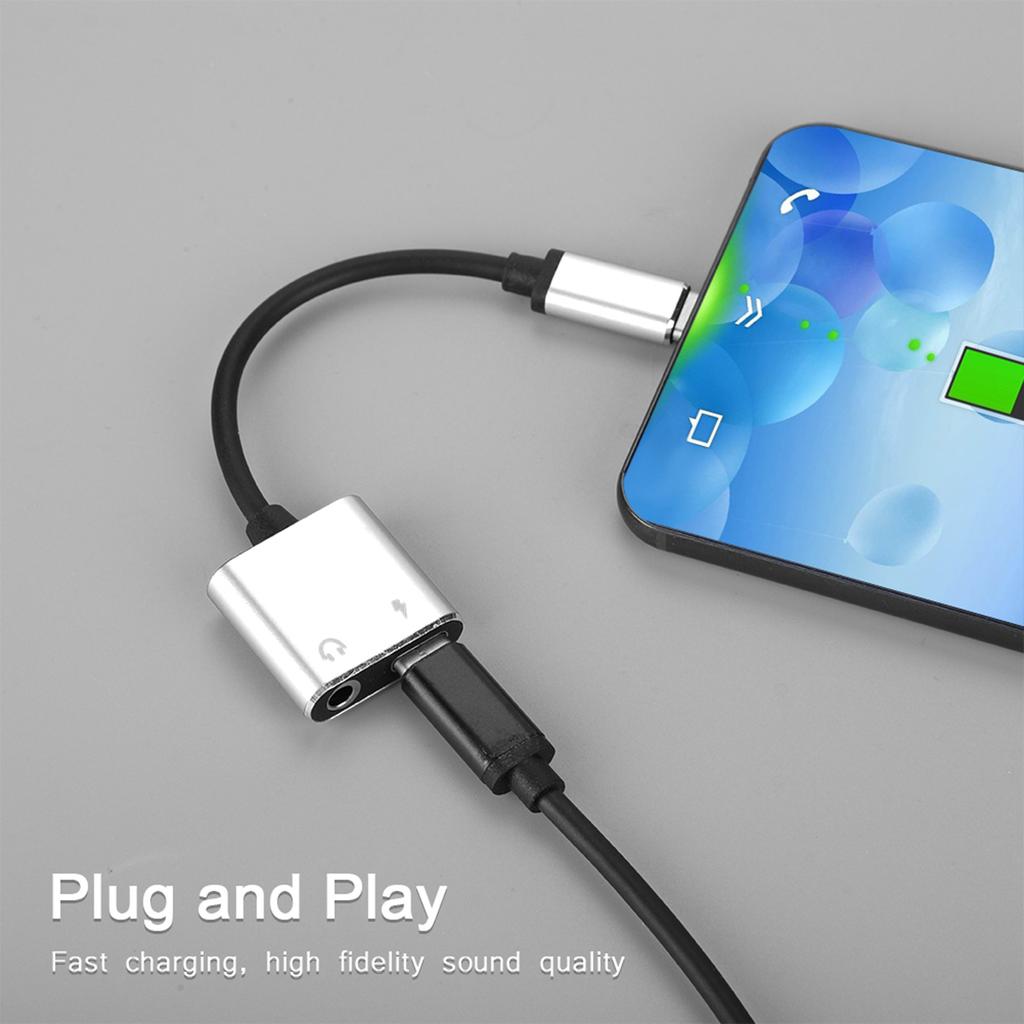 2 in 1 3.5mm Type C   Adapter Converter   Headphone Adapter (Black)