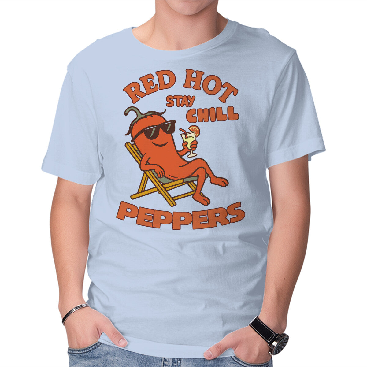 Unisex Crew Neck T-Shirt Red Hot Stay Chill Peppers Graphic Short Sleeve Casual Tee M