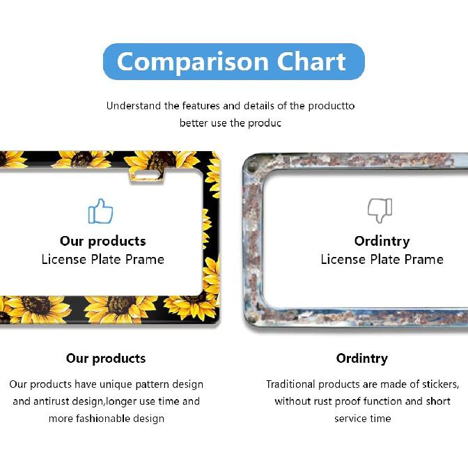Sunflower License Plate Frame Stainless Steels Yellow Sunflowers Car Tag Holder Frames With 2 Holes And Screws 12 X 6 Inch Decoration For US Vehicles