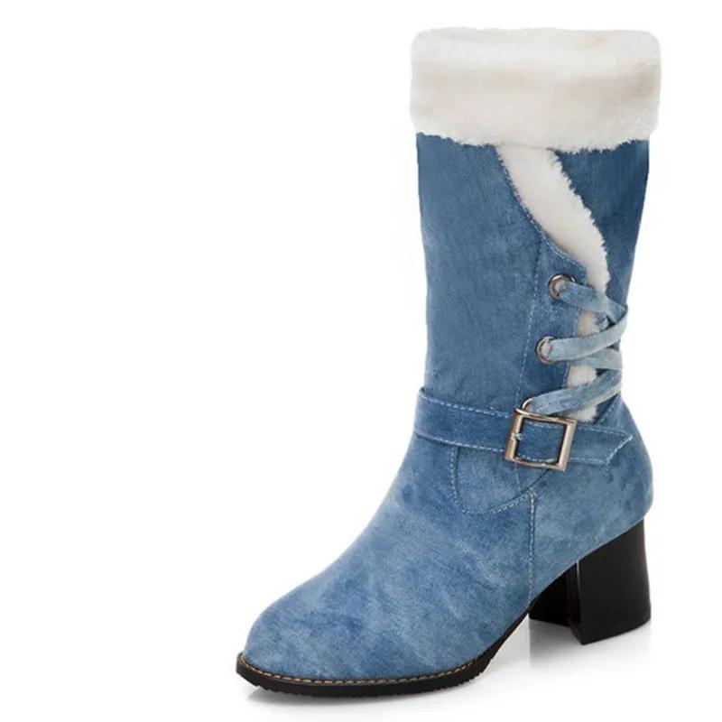 Mode Übergröße 6CM Absätze Damen Mid-Calf Schuhe Komfort Botas Mujer Top Qualität Damen Schneestiefel Warm Dickes Fell Winterstiefel Schuh