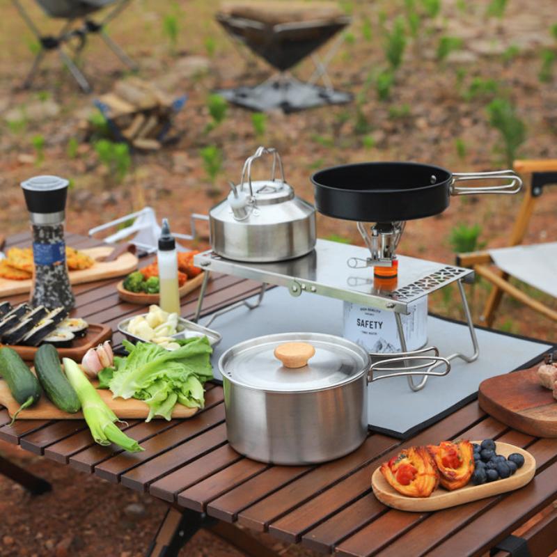 Outdoor Stainless Steel Kettle Locking Handle Camping Hung Pot Portable Coffee Pot Picnic Cooker 900Ml Teapot Kettle