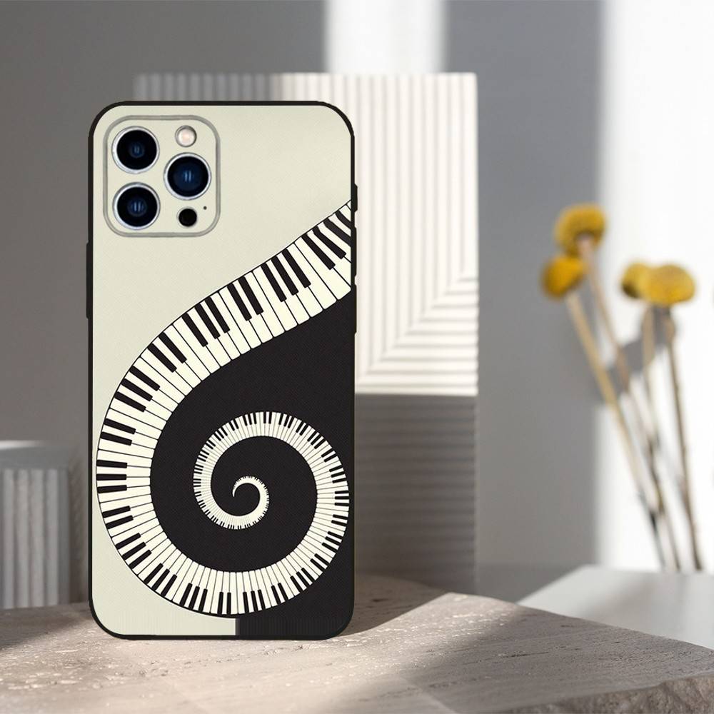 Keyboard Art Piano Phone Case For iPhone 16,15,14,17,13,12,11 Plus,Pro Max,XS,X,XR,SE,Mini,8,7,Soft Silicone Black Cover