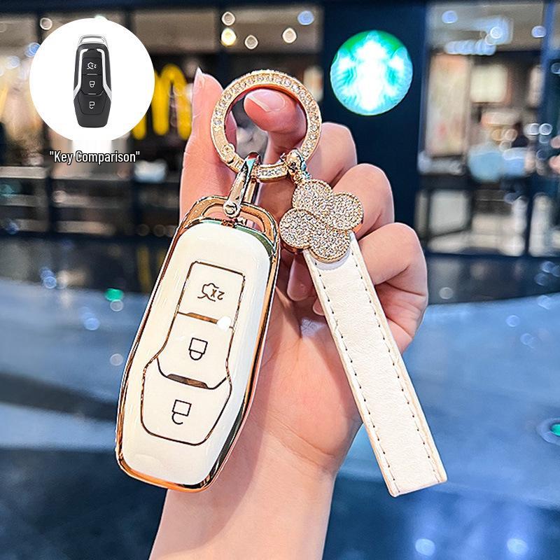 Key Cover for Ford Edge 15-17, Mondeo, Kuga, Focus - Stylish Car Key Shell for Women