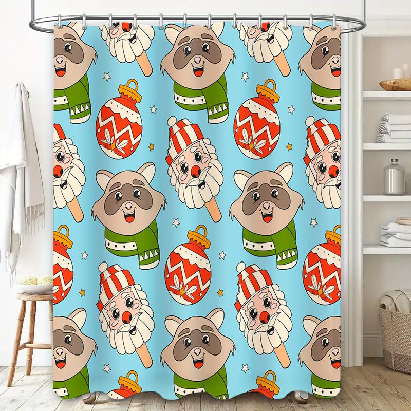 Weihnachts-Dekorative Duschvorhänge mit festlichem Weihnachtsmann-Rentier-Muster für die Heim-Badezimmer-Dekoration Blau Größe 180x240cm (6 Fuß
