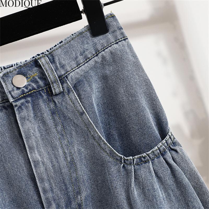 MODIQUE 2025 New Plus Size Summer Women Casual Vintage A-Line Fusta lungă din denim cu talie înaltă Doamnelor largi culoare solidă Fusta albastru învechită