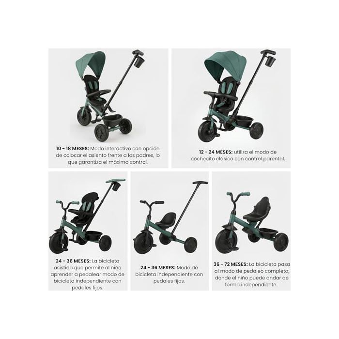 Tricycle évolutif 6 en 1 - QPLAY - Siège pivotant à 360° - Capote XL - Roues EVA - Châssis métallique