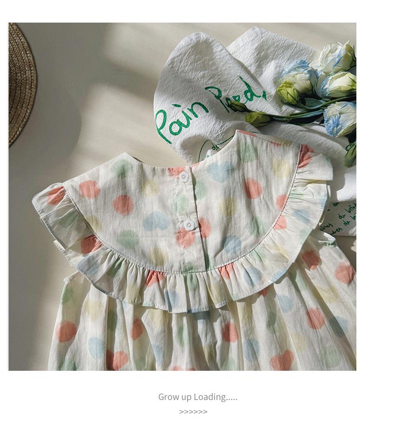 2026 Summer Girls' Colorful Polka Dot Dress with Korean Style Ruffle Collar