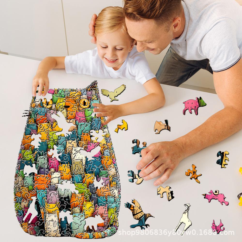 Cross-Border Special-Shaped Creative Cat Wooden Puzzle, High Difficulty Special-Shaped Handmade Diy Gift Toy High Difficulty