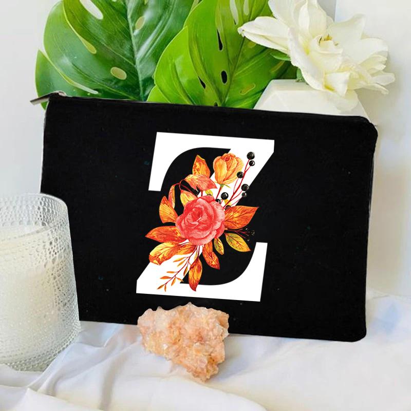 26 Floral Alphabet A-Z Makeup Bag Purse Party Lipstick Cosmetic Bags Fashion Letters Women's Outdoor Travel Toiletry Pouchs