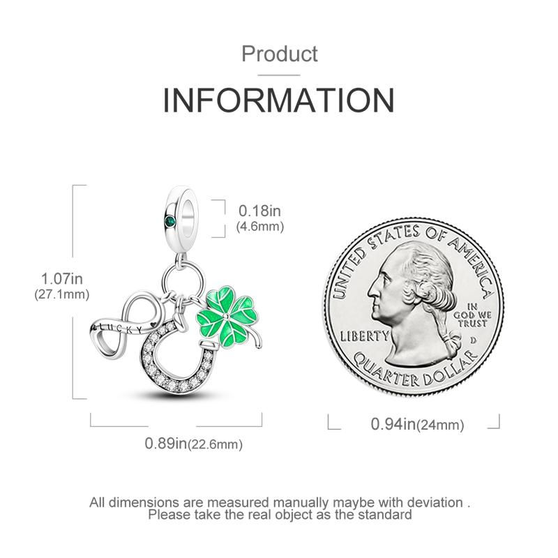 Lucky Clover Charms Fit Fashion Original Bracelets Four Leaf Clover 925 Silver Green Zircon Beads Pendant DIY Jewelry Gift