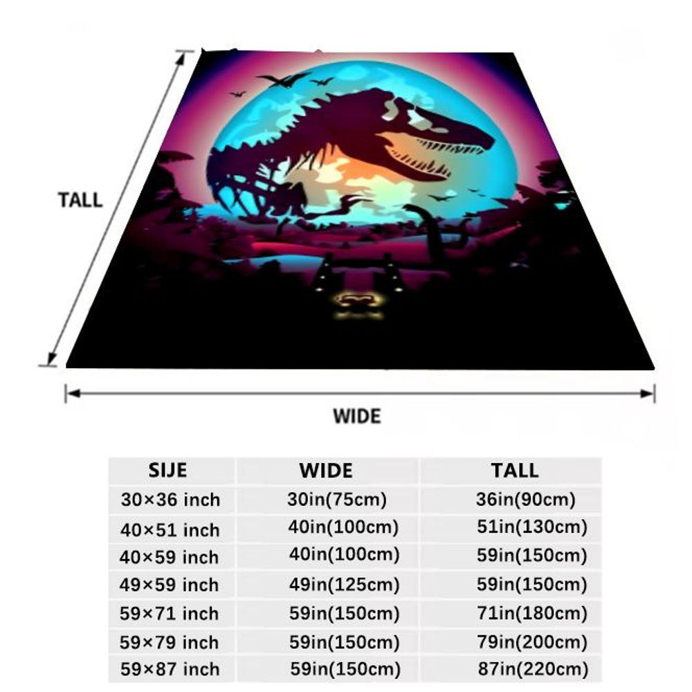 Vibrant Tyrannosaurus Rex Dinosaur and Glowing Blue Moon Blanket - Surreal Retro-Futuristic Soft Throw Blanket for Home Decor, P