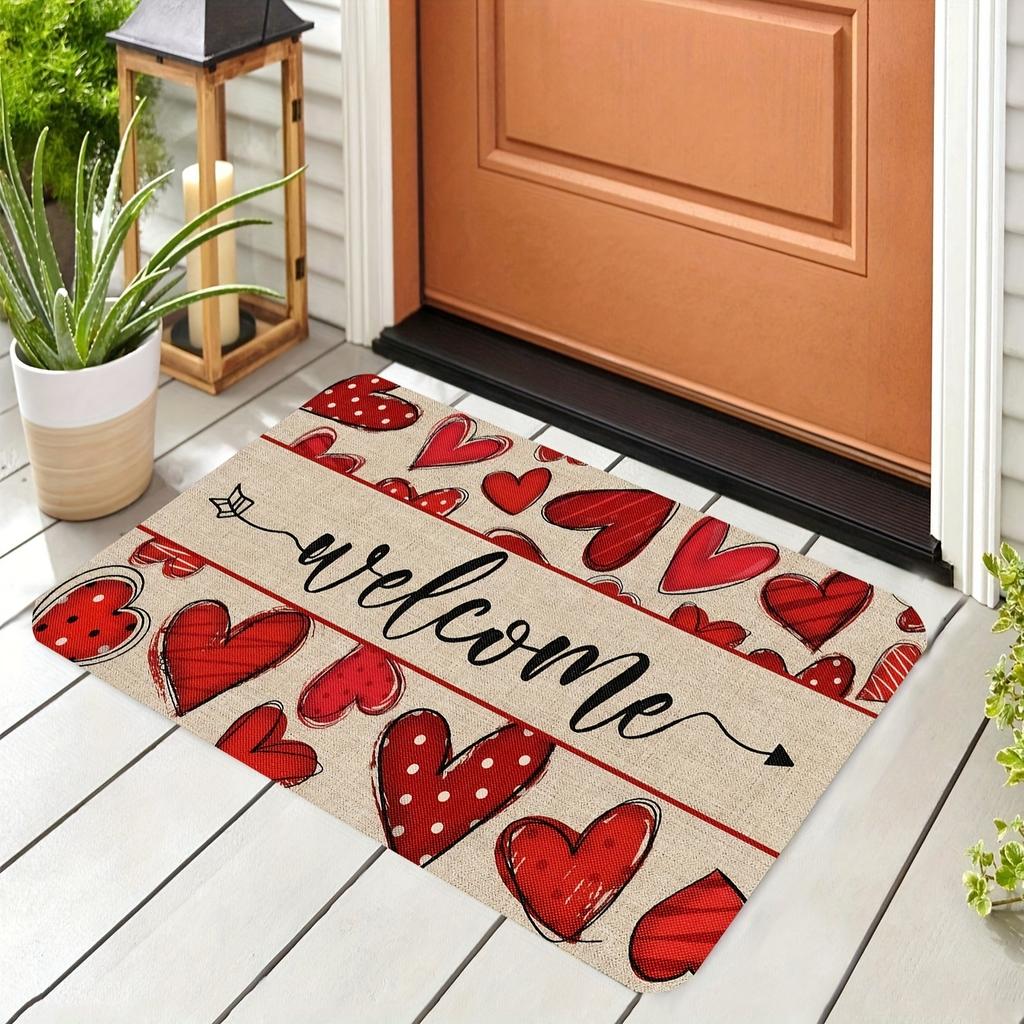 Red Love Welcome Entry Door Mat Water Absorbent Non Slip Wear Resistant Entrance Decorative Carpet Home Decoration