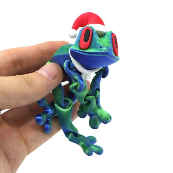 Yousheng 2Pcs Christmas Frog Fridge Magnet 3D Printed Movable Joints Santa Hat Frog Fidget Toy Articulated Animal Figurine Fridge Magnetic Frog