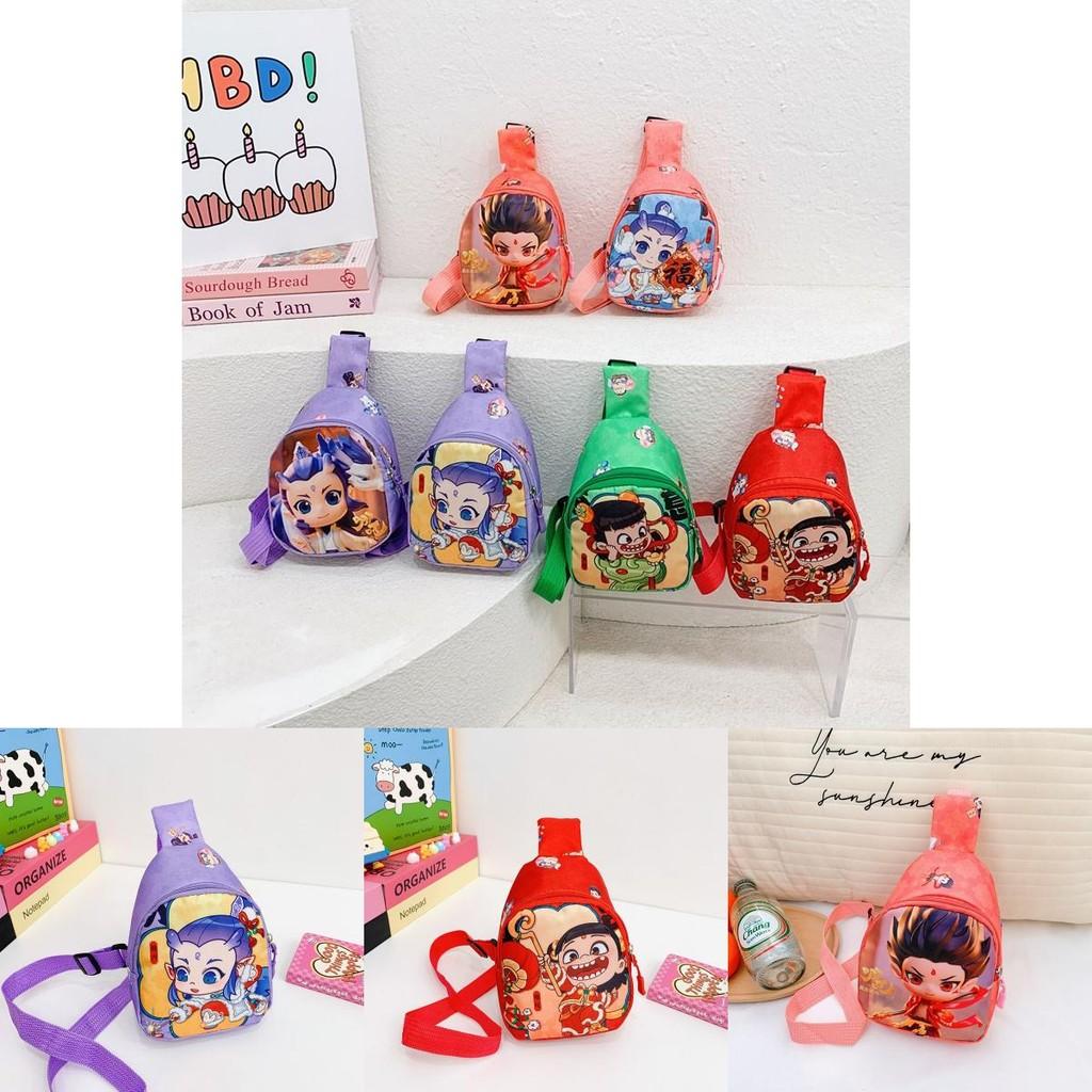 Ne Zha Ao Bing Print Kids Chest Bag With Polyester Fabric And Breathable Design For Preschool Children
