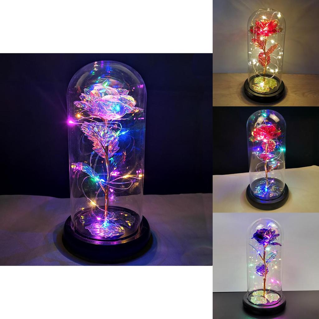 Stunning Eternal Flower In Glass Dome With Led Lights Unique Home Decor