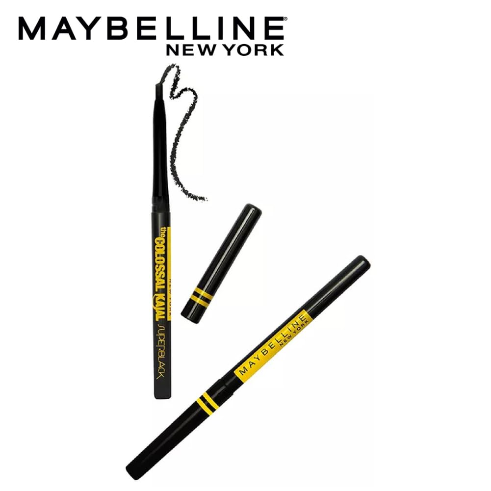 Maybelline New York Colossal Kajal Super Black Eye Pencil 0.35g Pack Of 2 Waterproof Smudge Proof Long Lasting Intense Color Sharp Definition