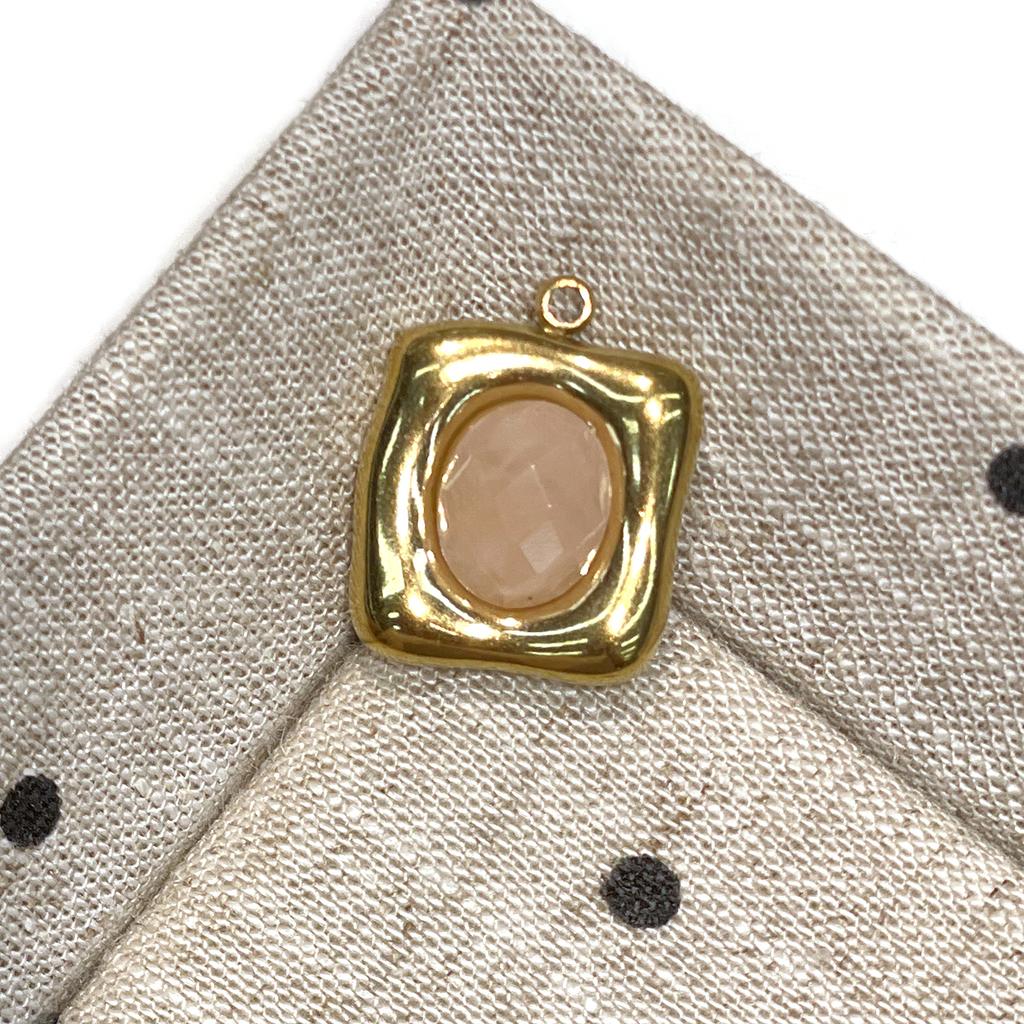 1Pc Natural Stone Irregular Square Pendant 16×20mm, Golden‑Plated Bezel‑Set Gemstone Charm for DIY Necklace Jewelry Making