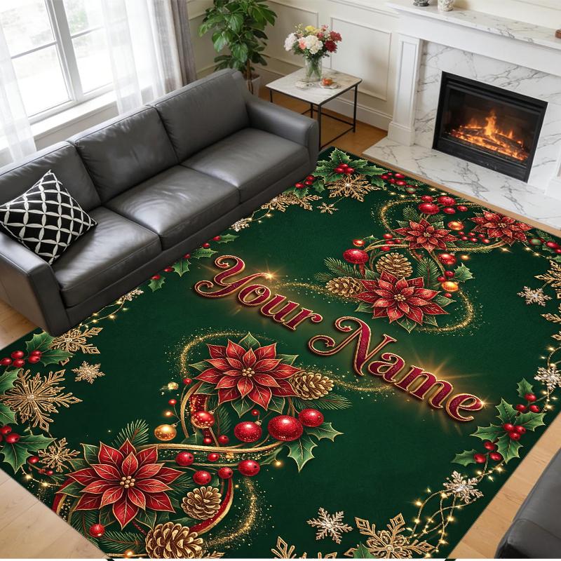 Christmas Custom Name Printed Square Area Rug Soft Non Slip Floor Carpet For Bedroom Holiday Gift