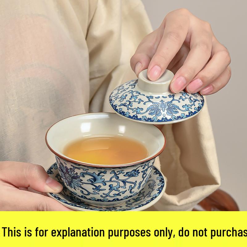 Sancai Gaiwan Tea Set: Ceramic Anti-scalding Tea Cup with Hand-held Pot for Gongfu Brewing.