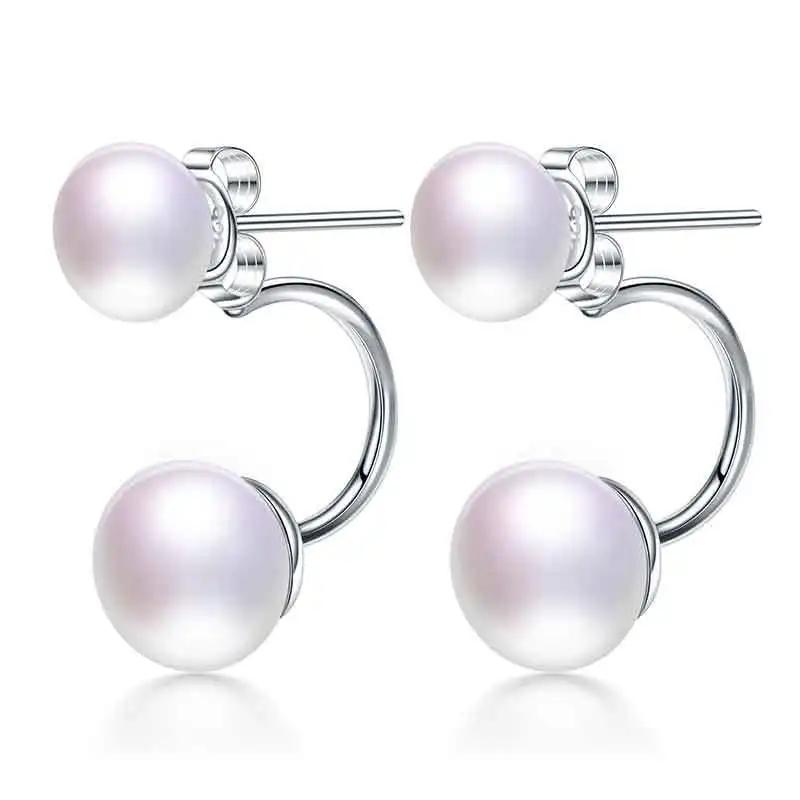 Fine Double Pearl Earrings 100% Genuine Natural Freshwater Pearl Earring Double Sided Wear Pearl Earrings Gift for women