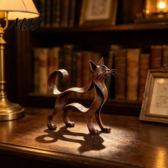Cat Lover Birthday Presents Metal Hollow Figurine, Retro Silhouette Art Sculpture, Rustic Unique Desk Ornaments Statue for Home Decor Living