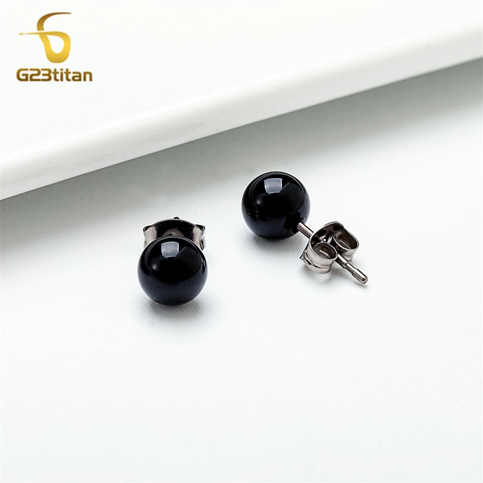 Zwarte Agaat Steen Stud Oorbellen voor Dames Heren Medisch G23 Titanium Piercing Sieraden Eenvoudige Ronde Onyx Bal Oorlel Accessoires