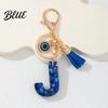 Keychain Charm Blue Series Pendant Initial Letter Key Chain with Eyes Pendant Tassel