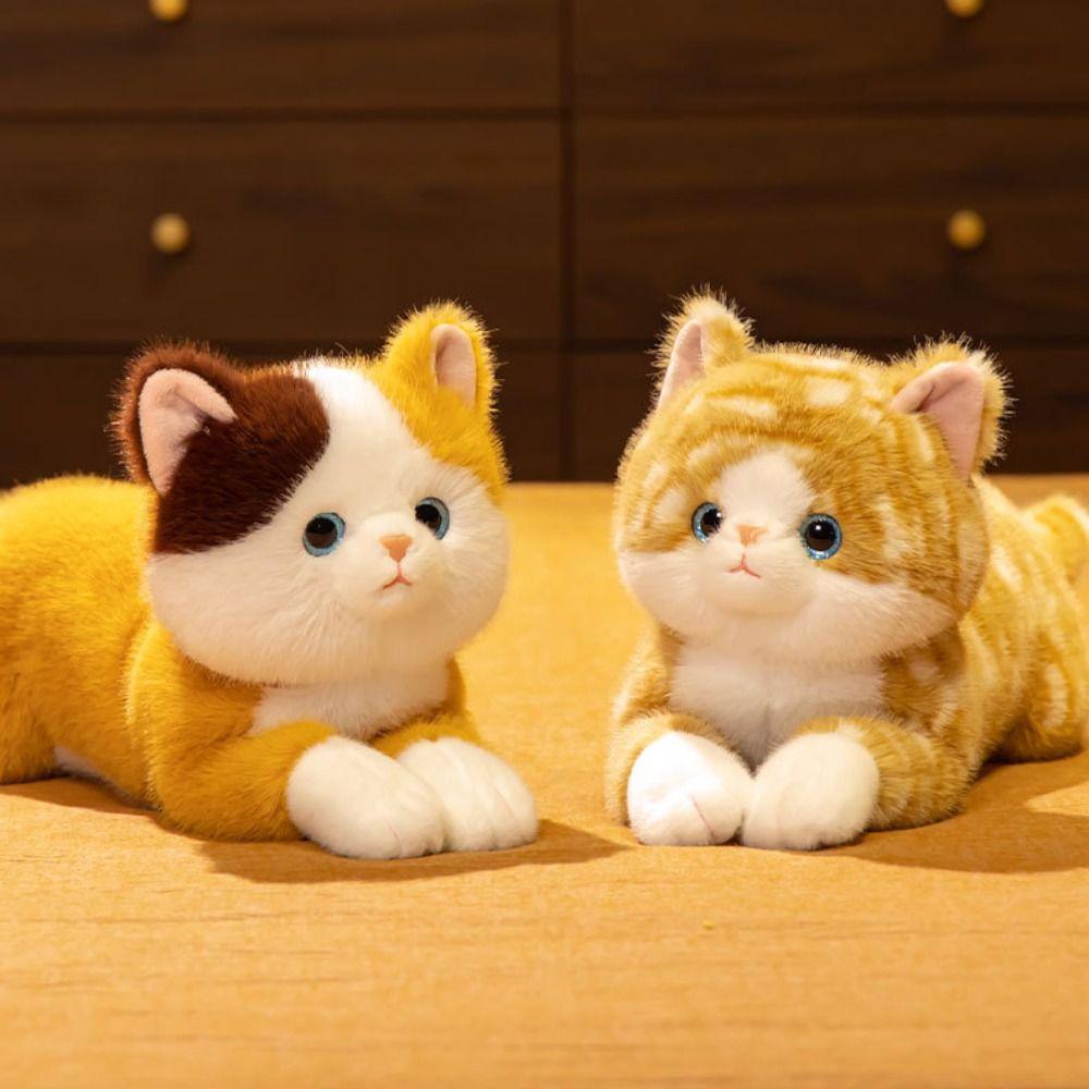 Lying Prone Lifelike Cat Doll Cuddly Imitation Lying Cat Plush Toys  Children Play