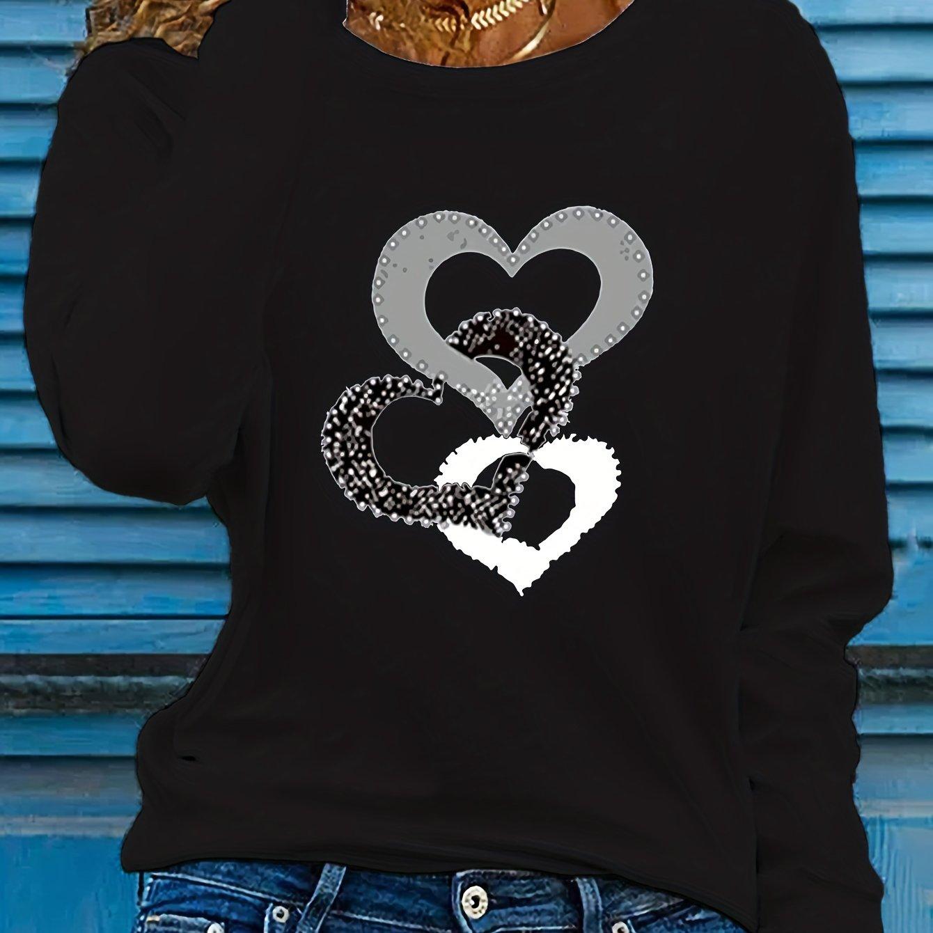 

Весенние и осенние женские повседневные футболки с длинными рукавами, футболки с круглым вырезом в форме сердца, женская одежда 6XL