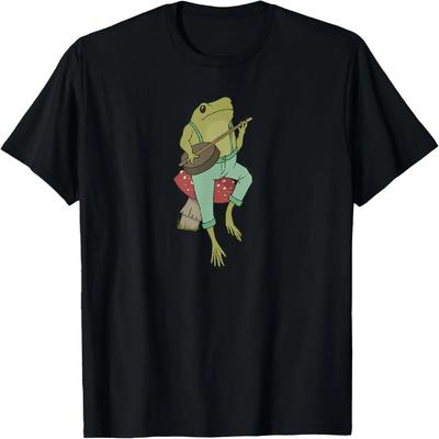 Cottagecore Frog - Cute Frog Playing Banjo On Mushroom T-Shirt