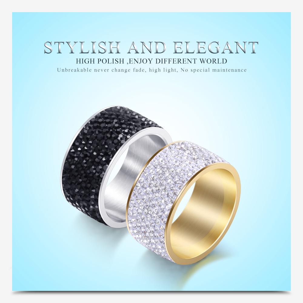 12MM Men's Titanium Steel Fashion Ring with Embedded Diamonds - Versatile Design, 8 Rows of Diamonds