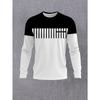 Men'S Fashion Round Neck Long Sleeve T-Shirt Black White Patchwork Striped Print Trendy Top Casual Versatile Base Layer