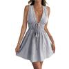 Summer Vacation Style Women's Sleeveless Striped Deep V Neck Sexy Mini Dress