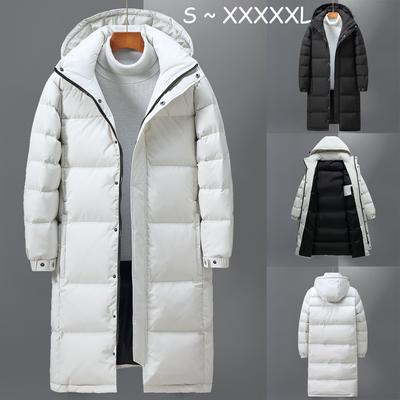 Winter-Daunenjacke im europäischen und amerikanischen Stil für Herren, lange Overknee-Jacke für junge Männer, warme Outdoor-Jacke mit weißer Entendaunen-Kapuze