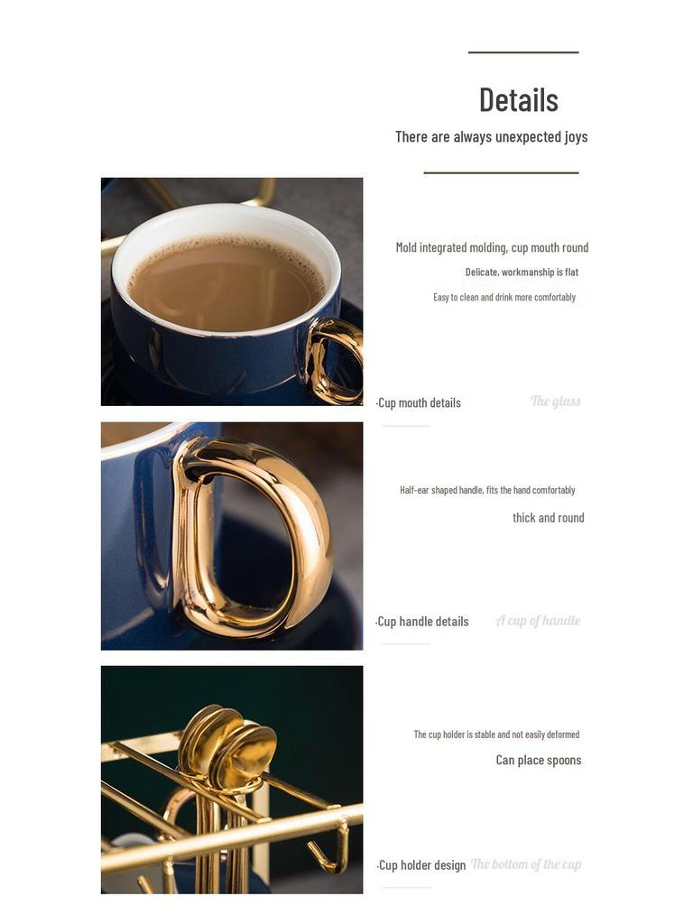 Luxury European-Style Golden Handle Ceramic Coffee Cup & Saucer Set