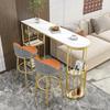 9C Modern Rock Slab Bar Table and Chairs for Living Room, Balcony, Kitchen, or Dining - High-Legged, Long Design with Wine Cabinet Feature