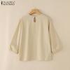 ZANZEA Women Casual Round Neck Solid Color 3/4 Sleeve Blouse