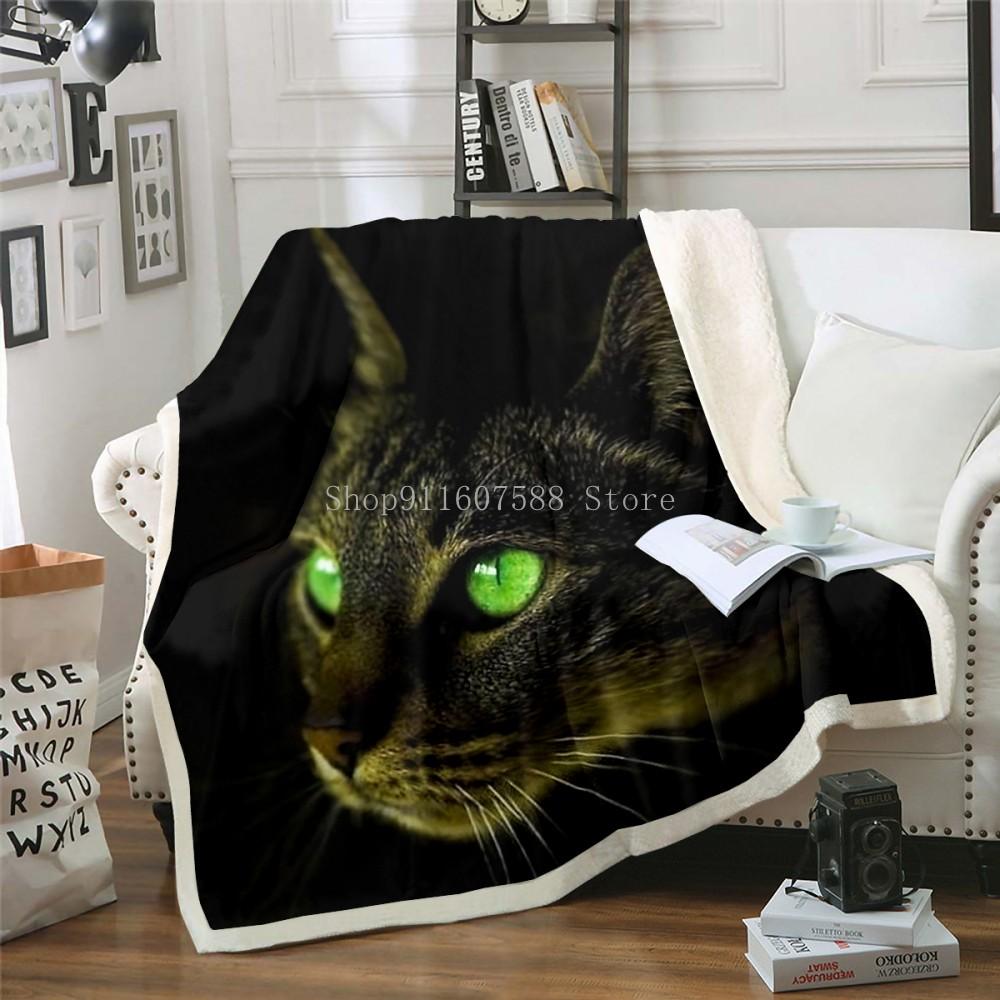Cute Sleeping Cat 3D-printed Wool Blanket Picnic Extra Thick Fashion Sheets Cats Pet Children Kids Sherpa Throw Blankets