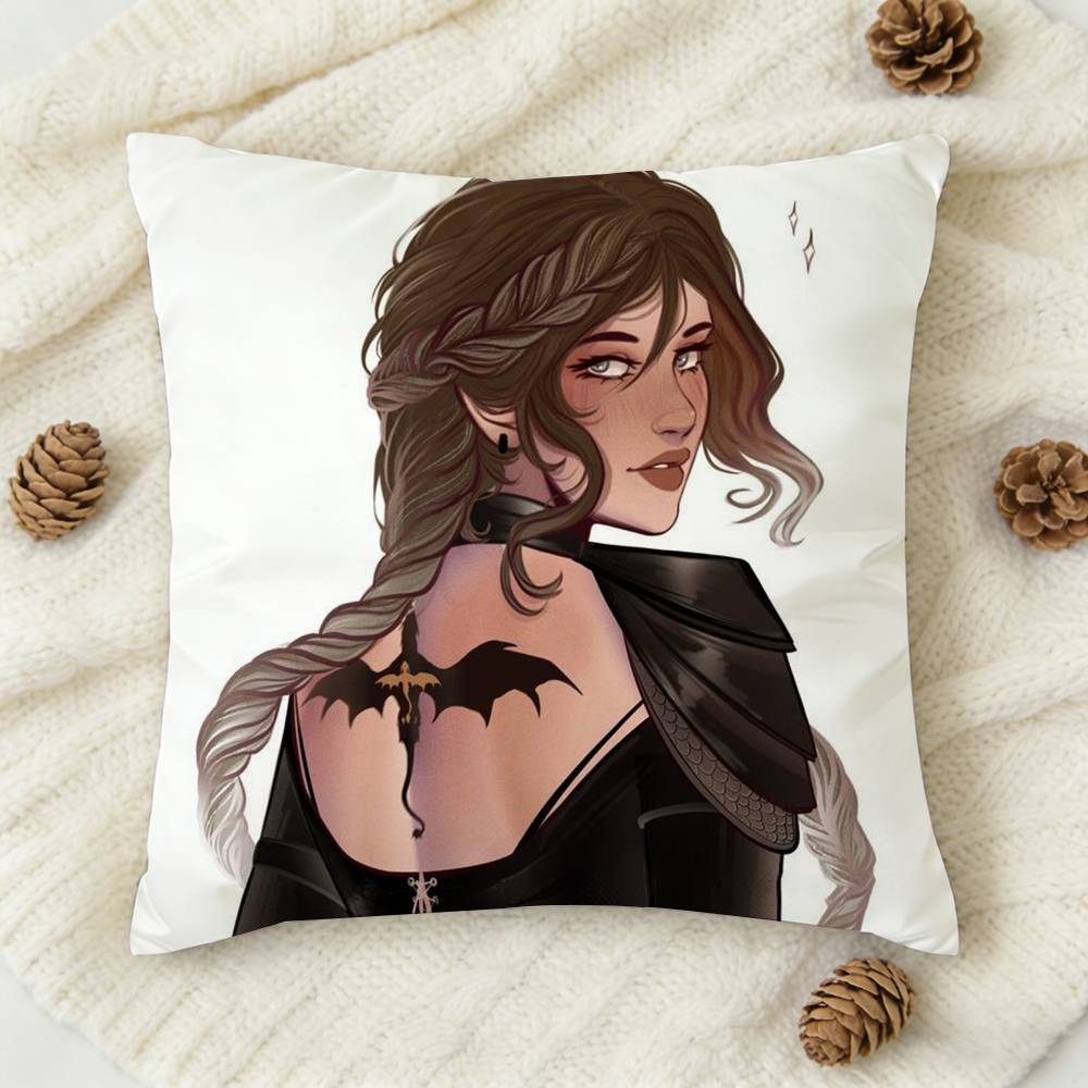 F-Fourth Wing Xaden Violet Double-Sided Printed Square Decorative Cushion Cover For Sofa Living Room Home Decor