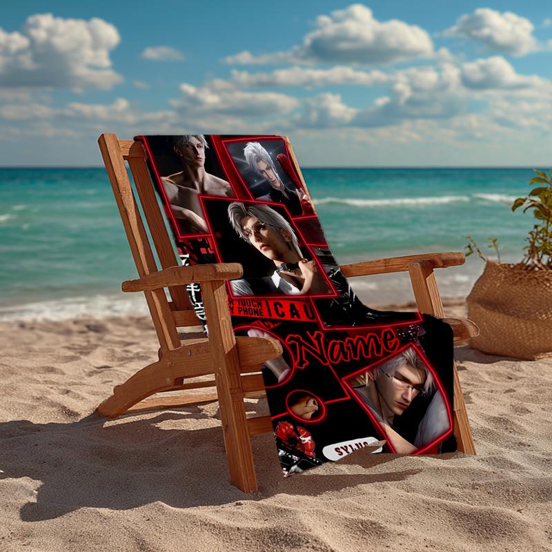 Custom Name Ultra-Soft Beach Towel with Love and Deepspace Theme,Ideal for Pool - Camping, Diving - Perfect Travel Essential, Vibrant Beach Towel.