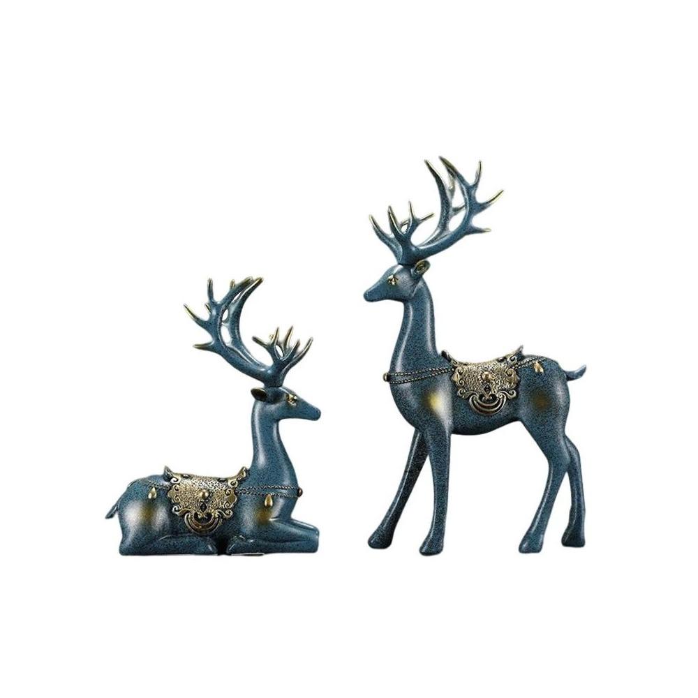2pcs Modern Couple Deer Ornaments Minimalist Animal Sculpture Miniatures Figurine  Bedroom