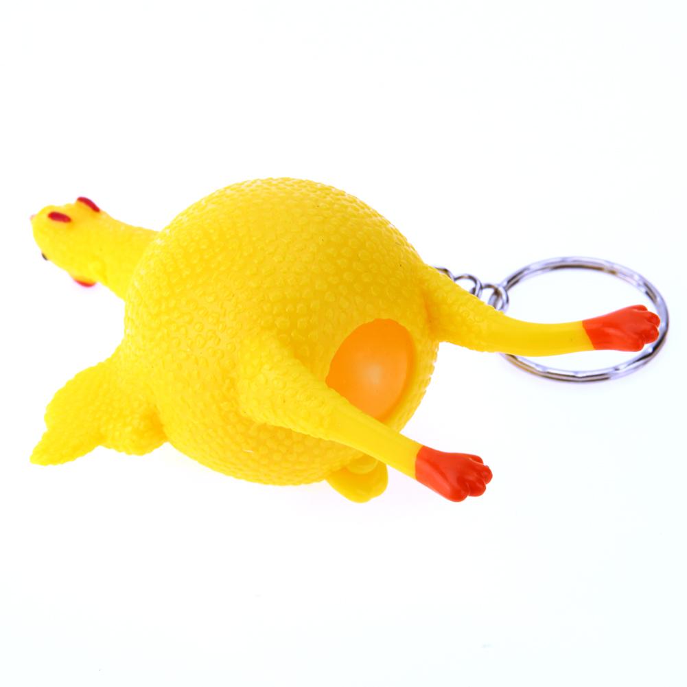 Funny Chicken Egg Laying Hens Crowded Stress Ball Keychain Portable Squeeze Chicken Key Ring Funny Spoof Tricky Gadgets Toy